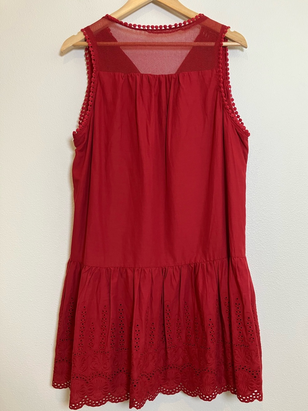 Sleeveless Red Eyelet Tiered Dress - Unbranded